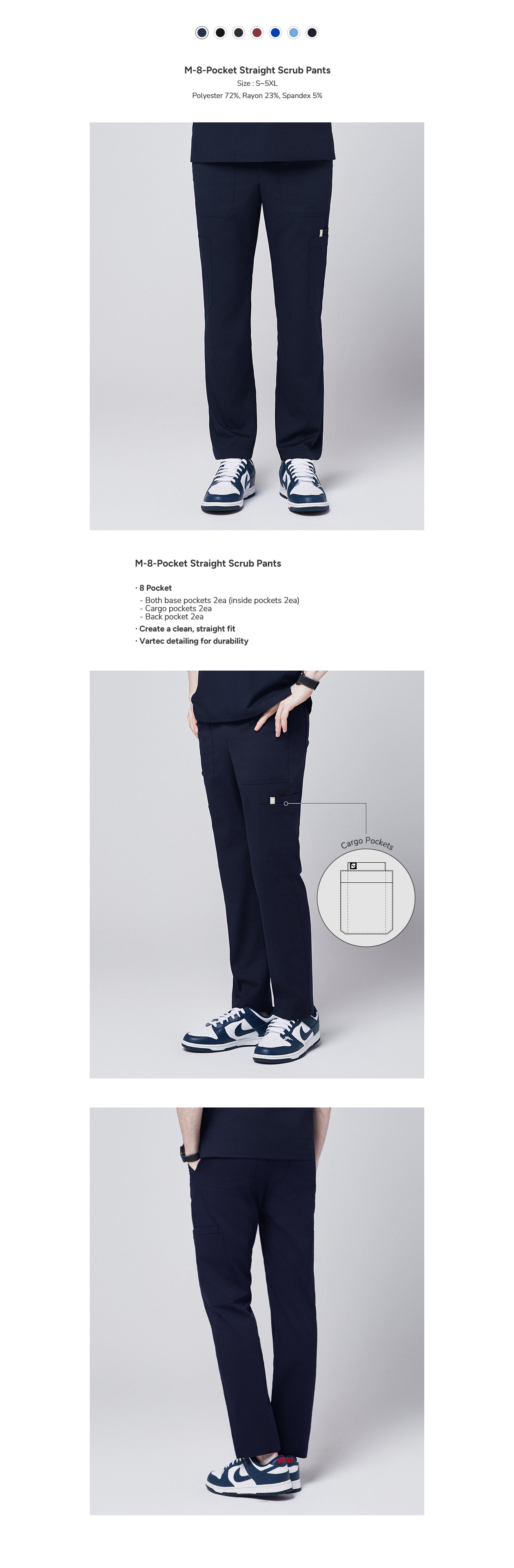 Zenir | M-8-Pocket Straight Scrub Pants - Navy