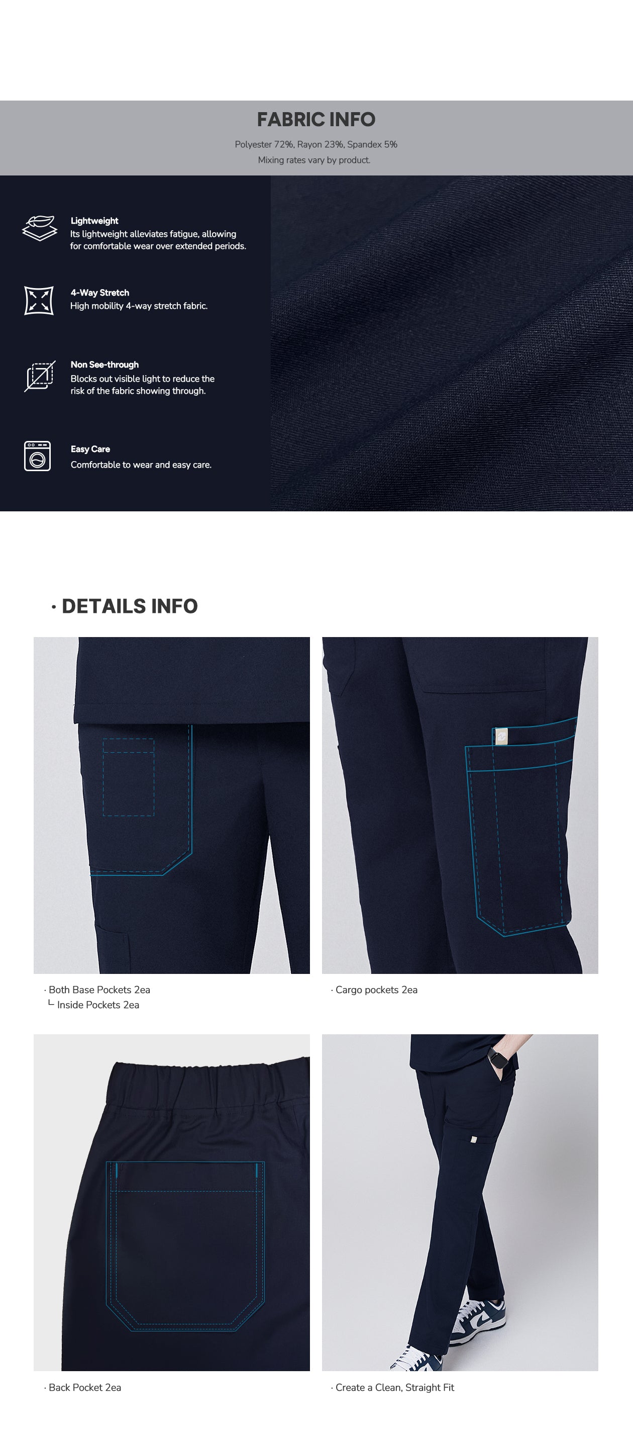 Zenir | M-8-Pocket Straight Scrub Pants - Navy