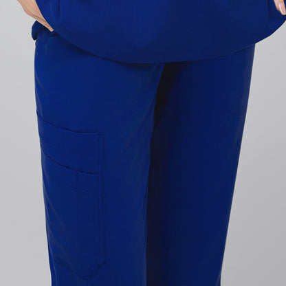 "Side view of blue scrub pants showing a multi-pocket design, part of a professional medical uniform,Admiral Blue