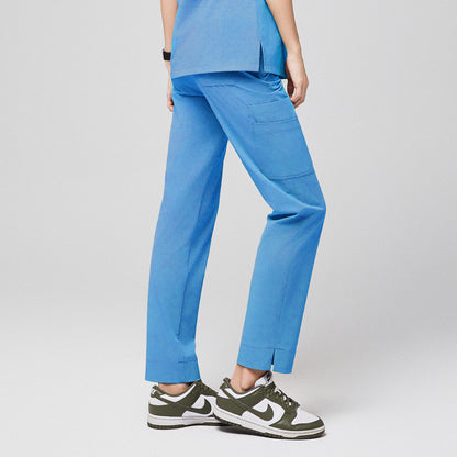 Aqua blue scrub pants with split hem and side pocket, paired with green and white sneakers,Aqua Blue