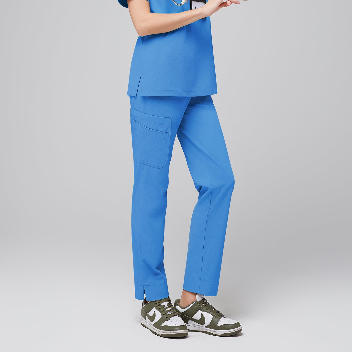 Zenir | Women's Straight Split Hem Scrub Pants - Aqua Blue