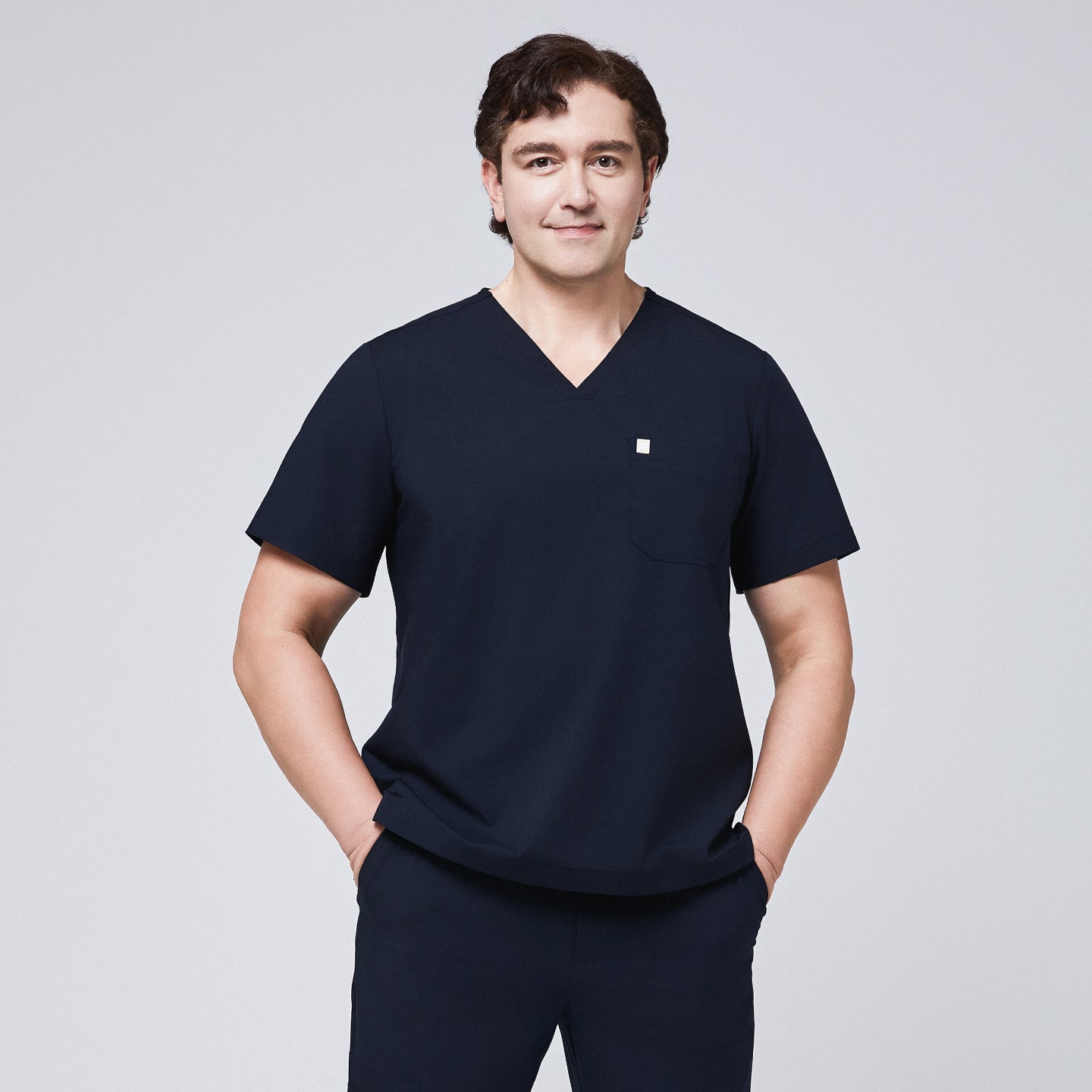 Men's navy scrub top with a single pocket, designed for medical professionals,Eco Navy