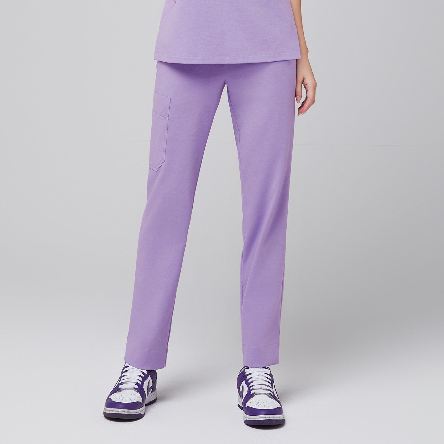 Close-up view of Lavender Straight Split Hem Scrub Pants, showing pocket detail,Lavender