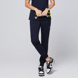 Image of Elegant navy jogger scrub pants paired with a matching top, designed for healthcare professionals, showcasing practicality and style,Navy