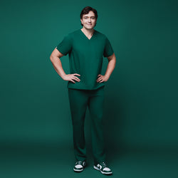 Image of Zenir | Men's 3-Pocket Scrub Top - Pine Green