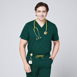 Image of Zenir | Men's 3-Pocket Scrub Top - Pine Green