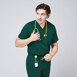 Image of Zenir | Men's 3-Pocket Scrub Top - Pine Green