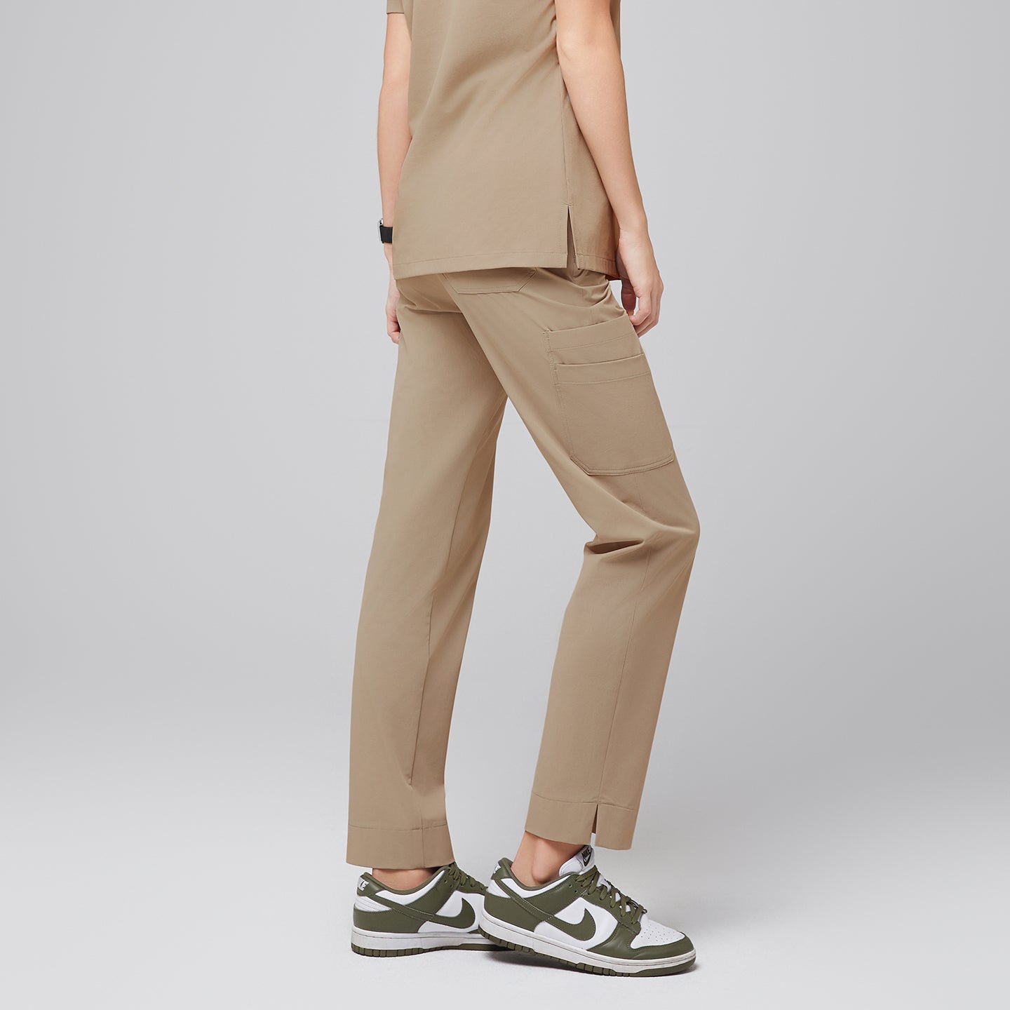 Zenir | Women's Straight Split Hem Scrub Pants - Sand Beige