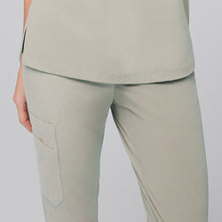 Image of Close-up of sand khaki jogger scrubs showing pocket detail, Sand Khaki